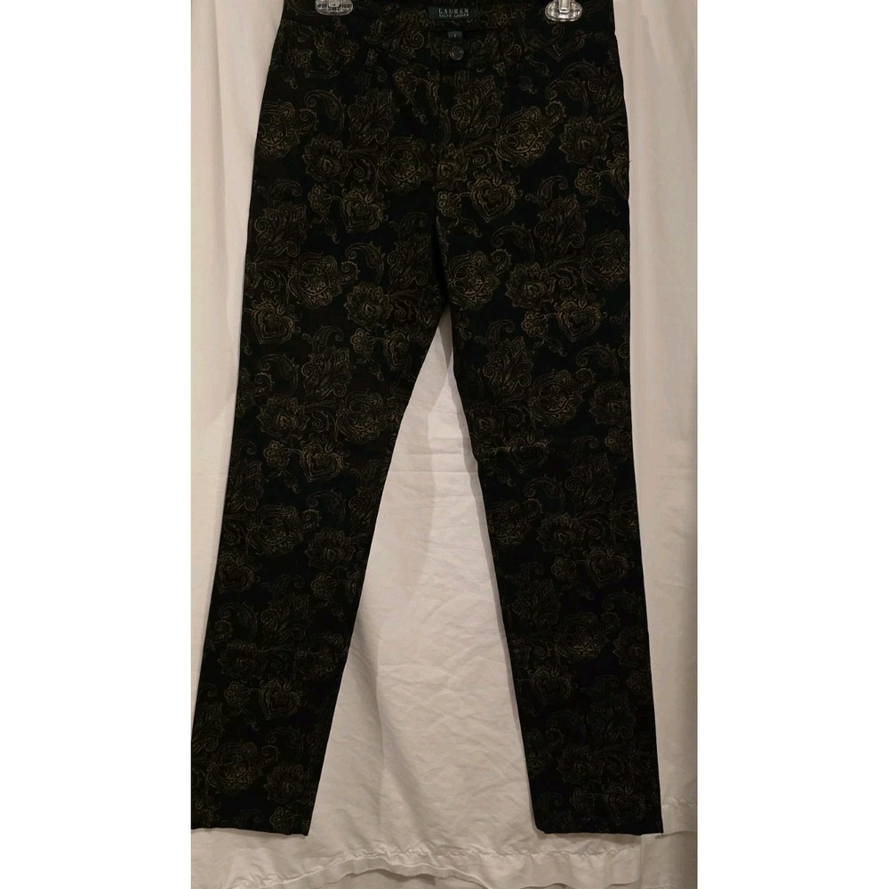 Lauren Ralph Lauren BLACK/GOLD VELVET Paisley Slimming Fit Jeans/Pants 4